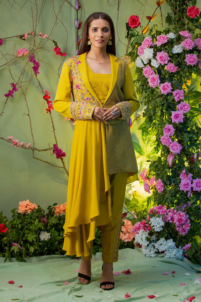 Curl Girl Official in Yellow Zardosi Embroidered Jacket Set