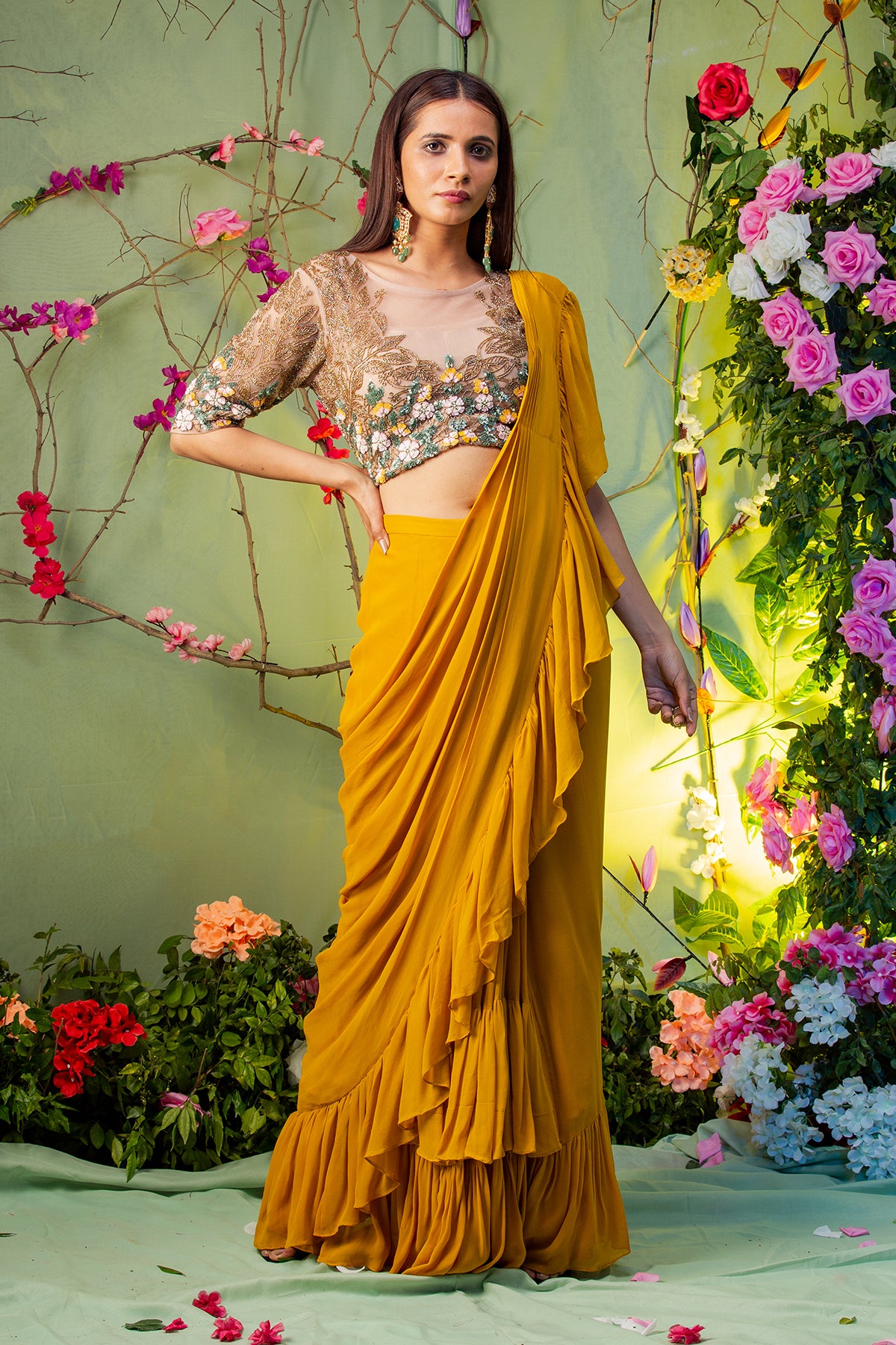 Yellow Drape Saree – Miku Kumar Official