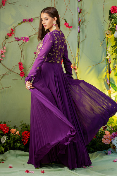 Purple Embroidered Anarkali Set