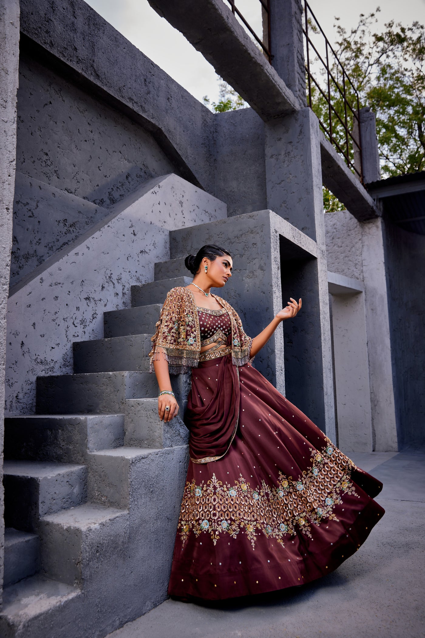 ARIBA LEHENGA DRAPE CAPE SET