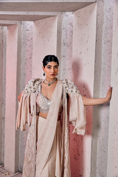 INARA DRAPE SAREE WITH  CAPE SET