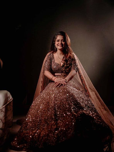 BRIDE: MUKTI JAIN IN LIAQAT CHAMPAGNE GOLD LEHENGA SET