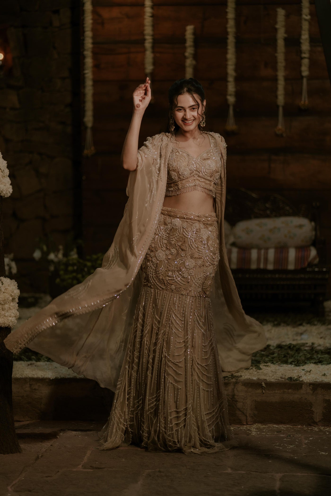 Janki Bodiwala in Bianca Fish Cut Lehenga