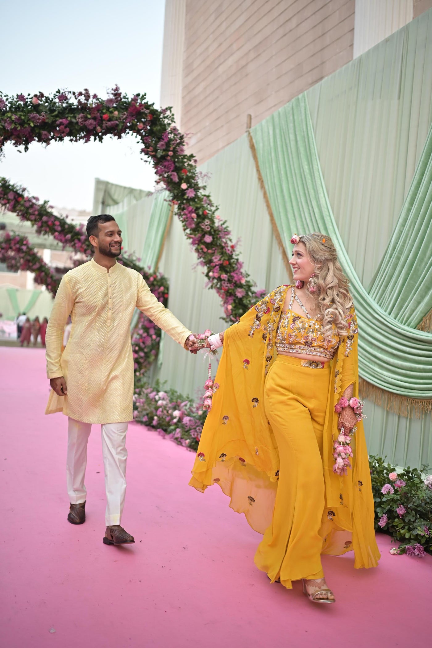 BRIDE: SARAH KELLY IN CUSTOM ANAHIRA CAPE WITH SKIRT AND CHOLI