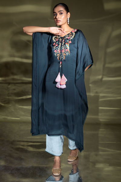 CERULEAN EMBROIDERED KAFTAN WITH PLAZO