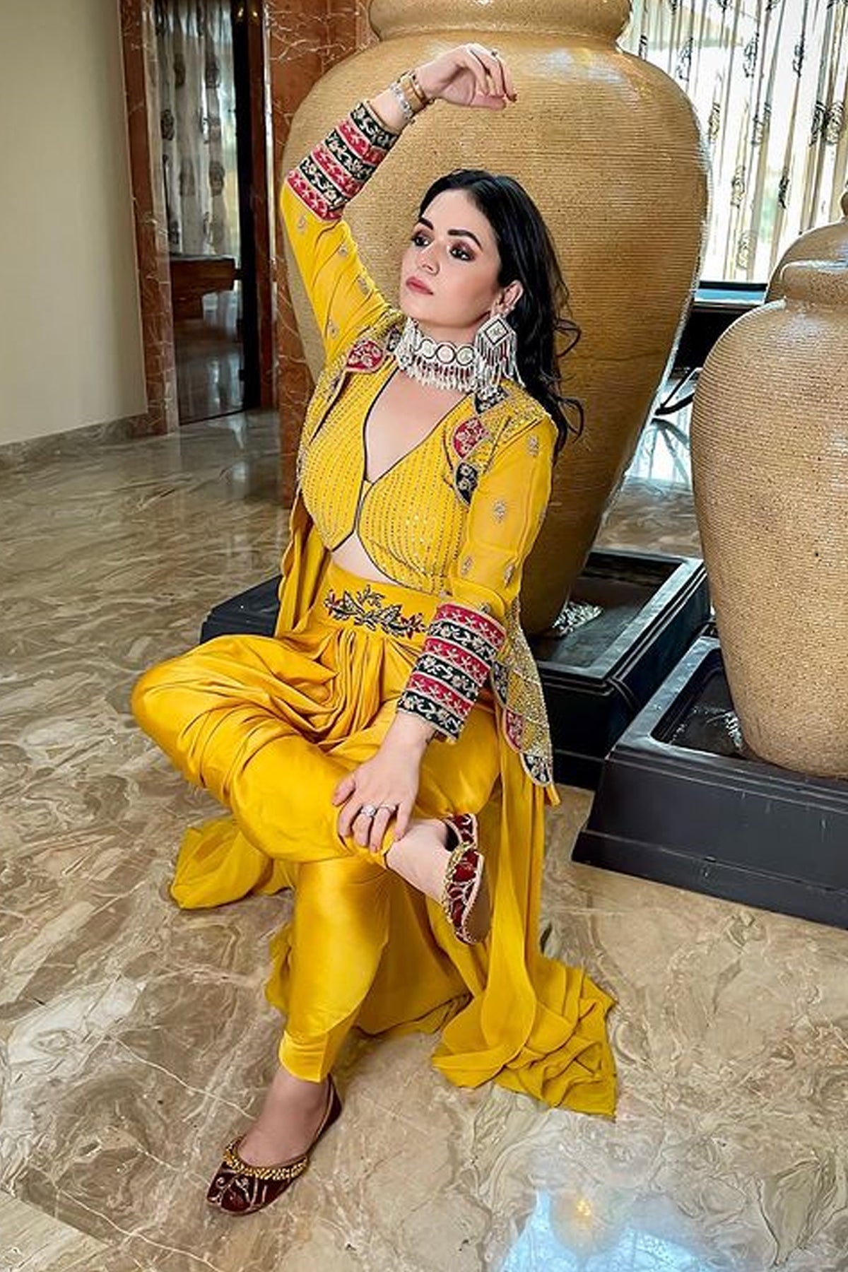 Heena Somani in Yellow Embroidered Cape Set