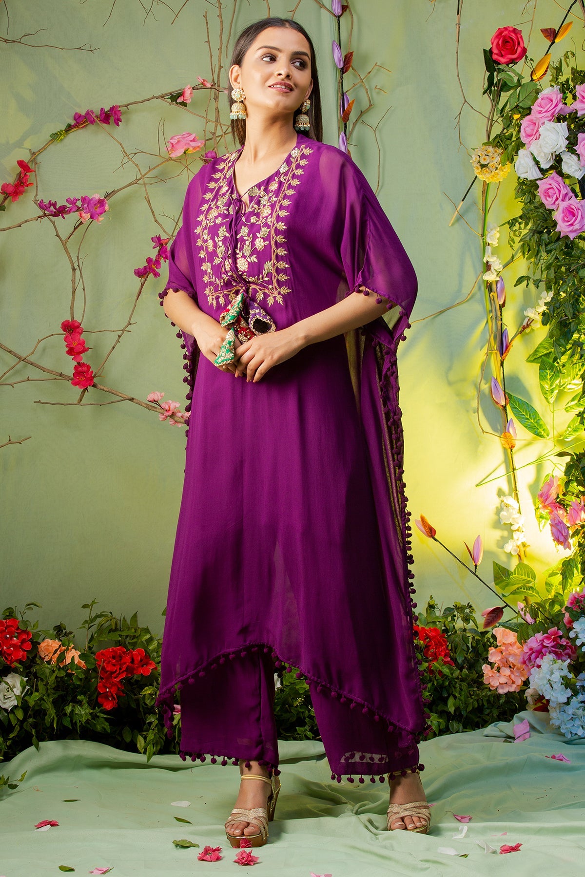 Curl Girl Official in Purple Kaftan With Inner and Palazzo