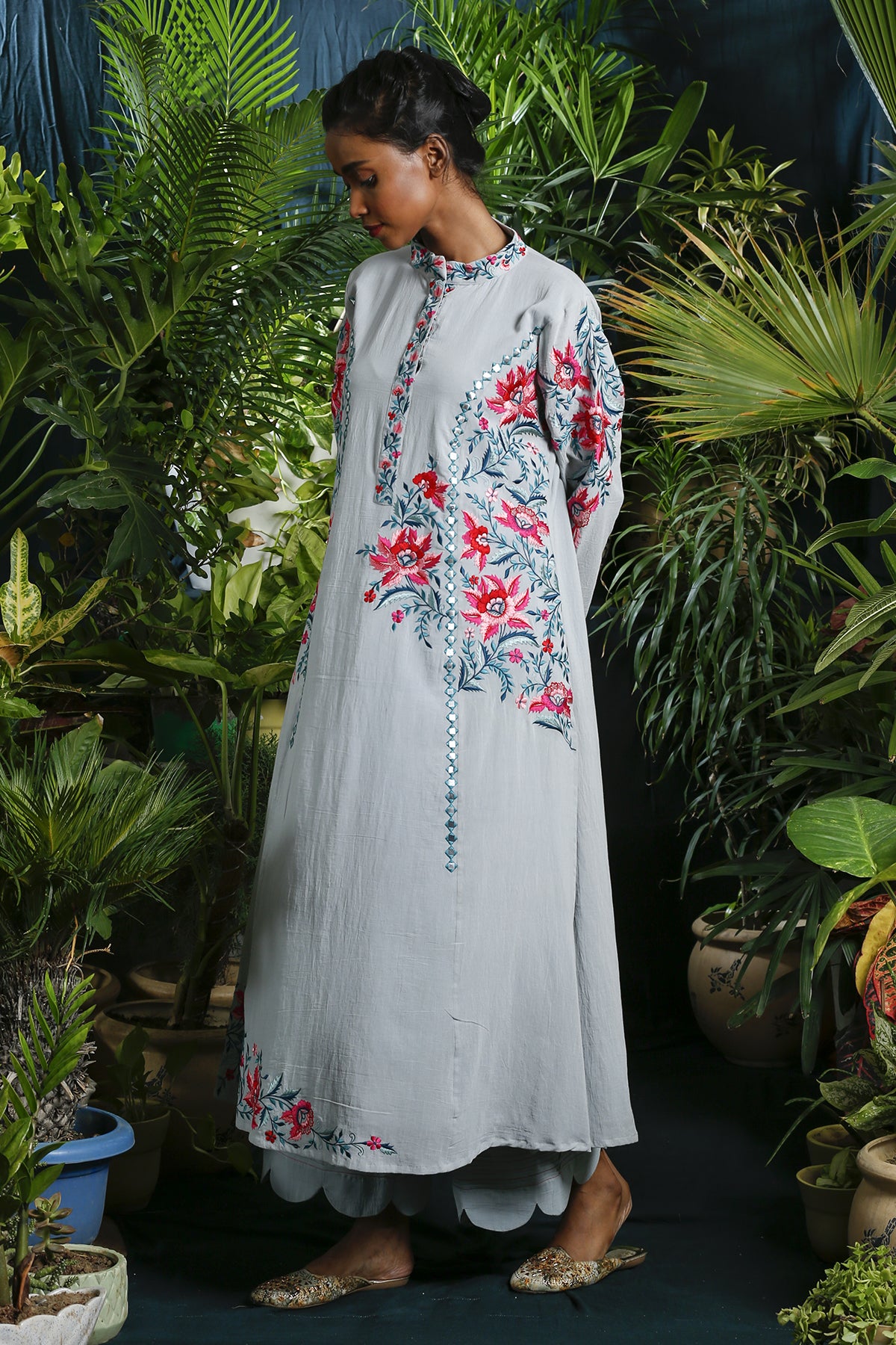 Ice Blue Embroidered Tunic Set