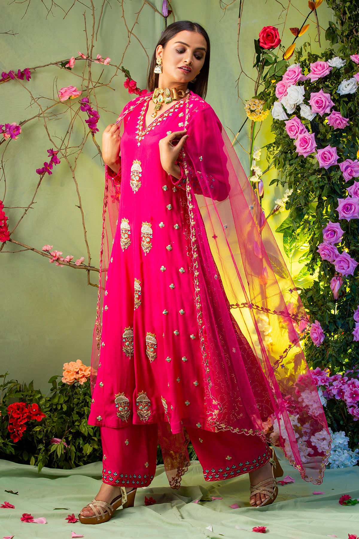 Niki Mehra in Hot Pink Embroidered Kurta Set