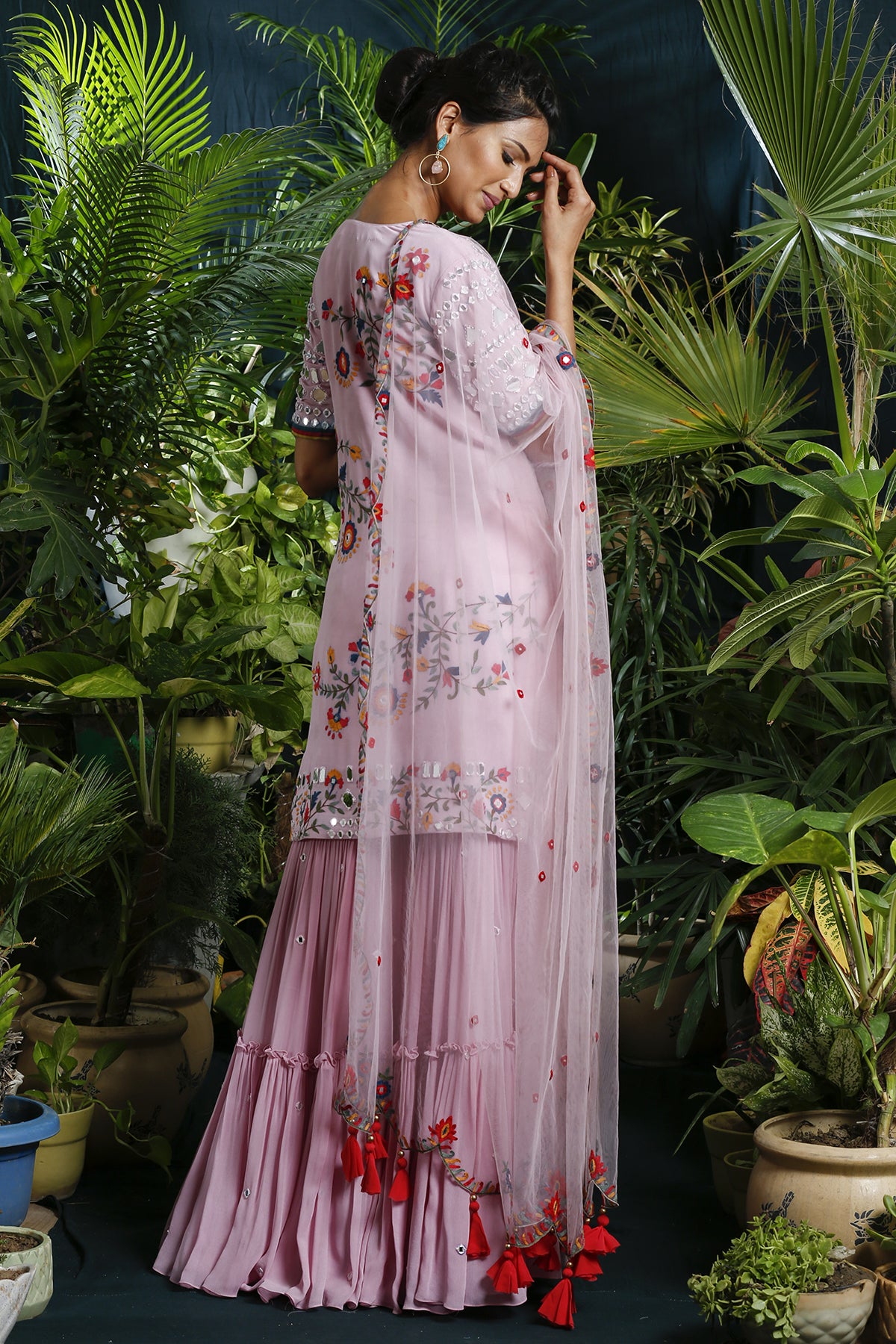 Pink Mirror Embroidered Gharara Suit