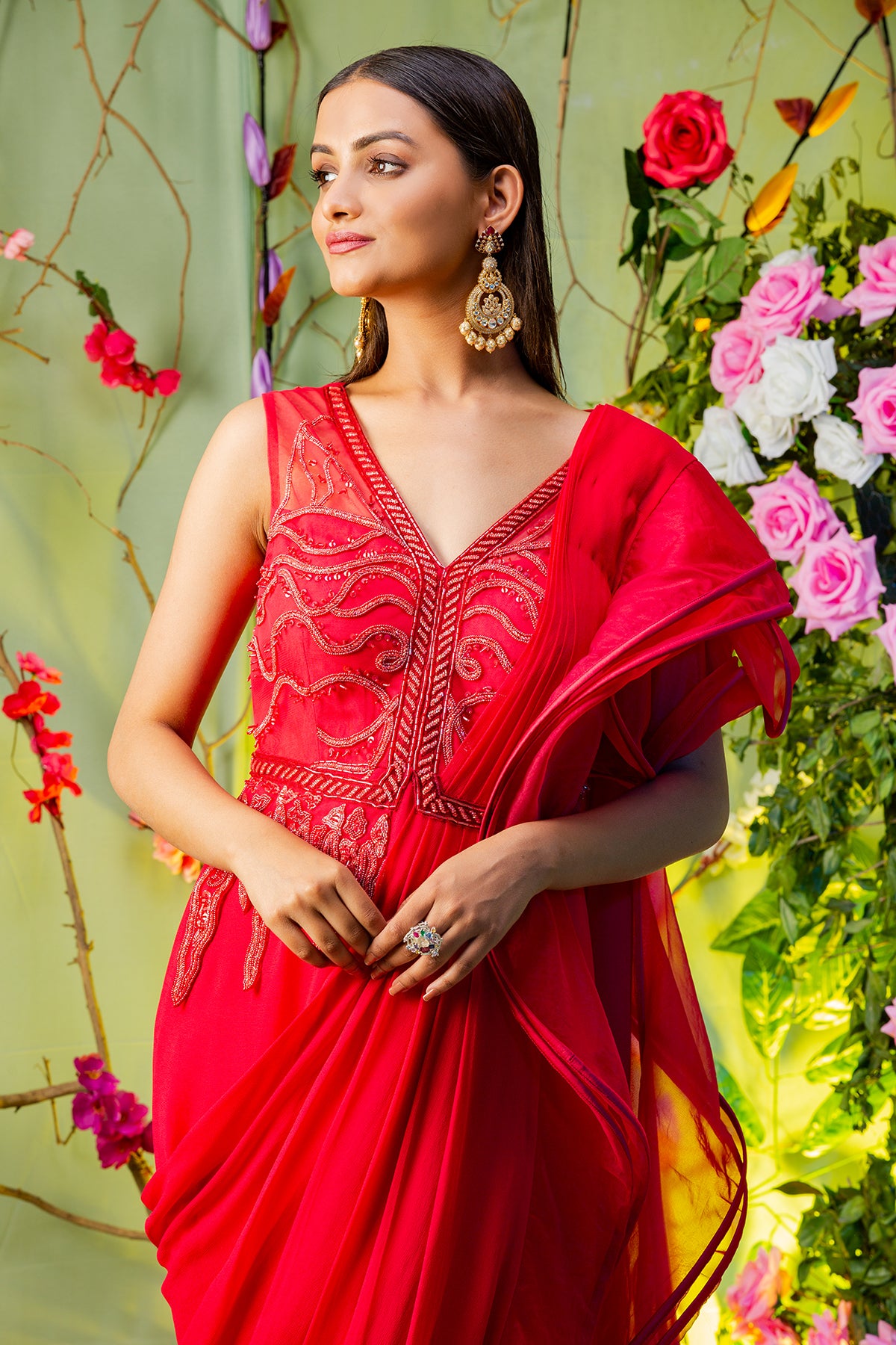 Buy real saree Gown women foux georgette -red-XL-42 Online at Best Prices  in India - JioMart.