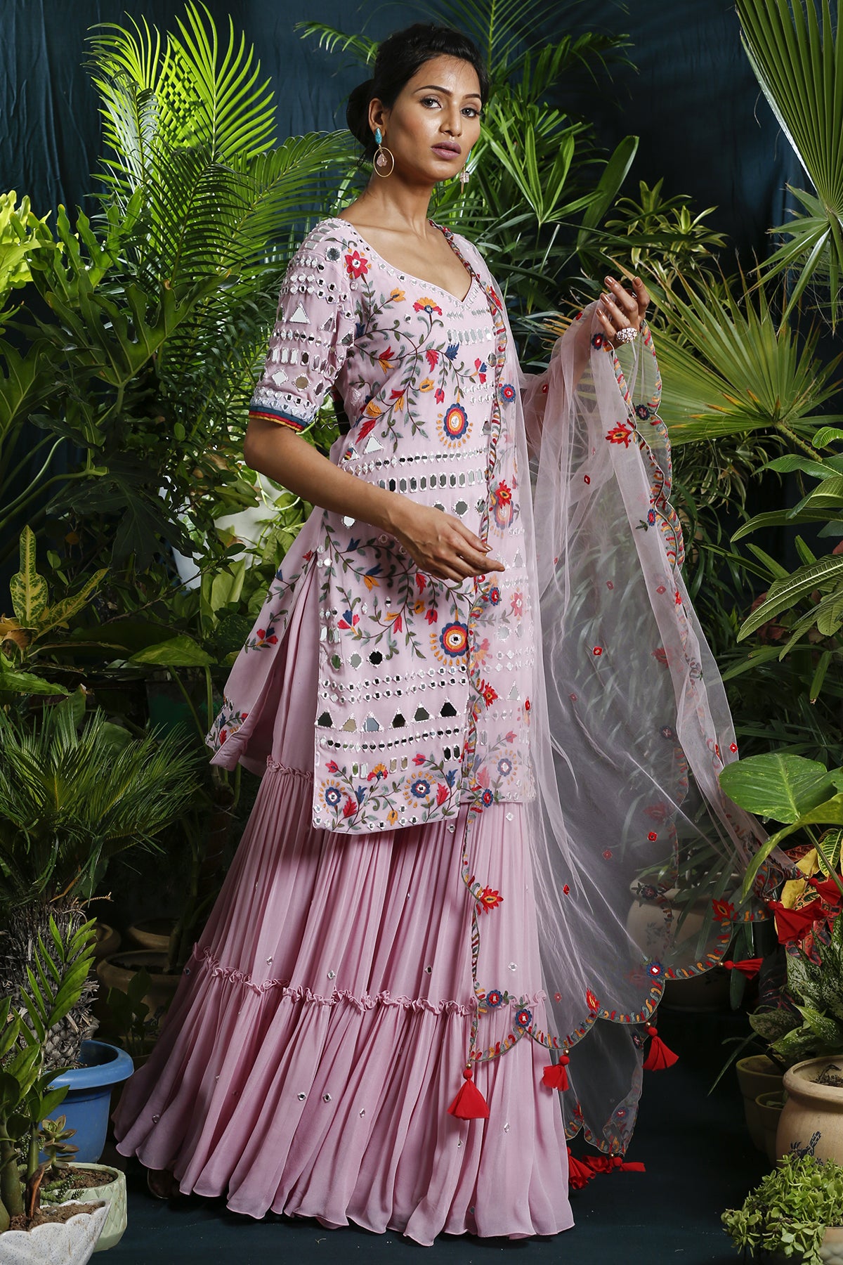 Pink Mirror Embroidered Gharara Suit