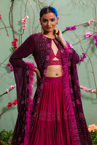 Charming Musto Lehenga Crop Top With Hand Embroidered Jacket