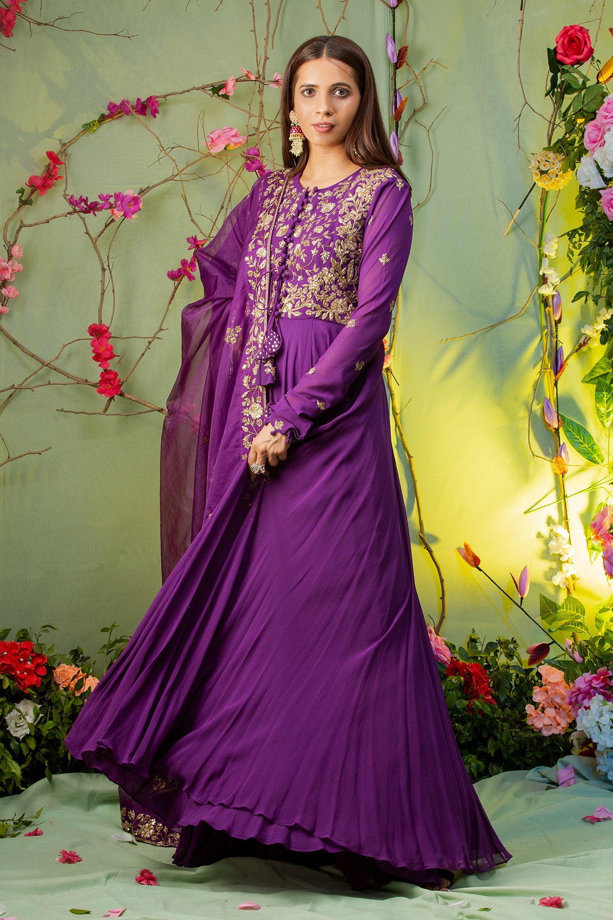 Purple Embroidered Anarkali Set
