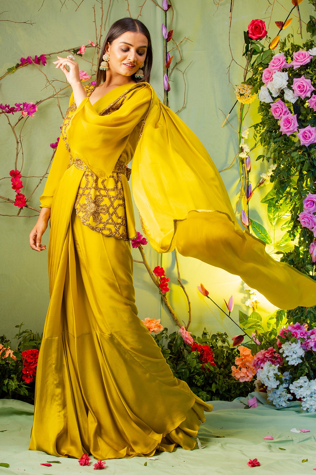 Yellow Drape Saree