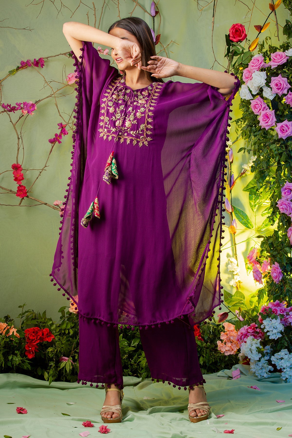 Curl Girl Official in Purple Kaftan With Inner and Palazzo