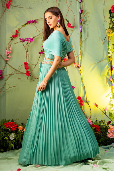 Thank God ItsFashion In Sea Green Embroidered Skirt Set