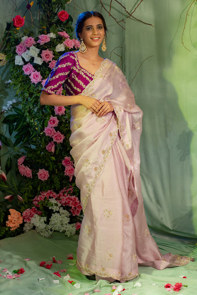 Lavender Hand Crafted Drape Saree