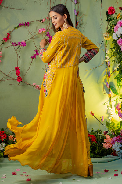 Yellow Embroidered Cape Set