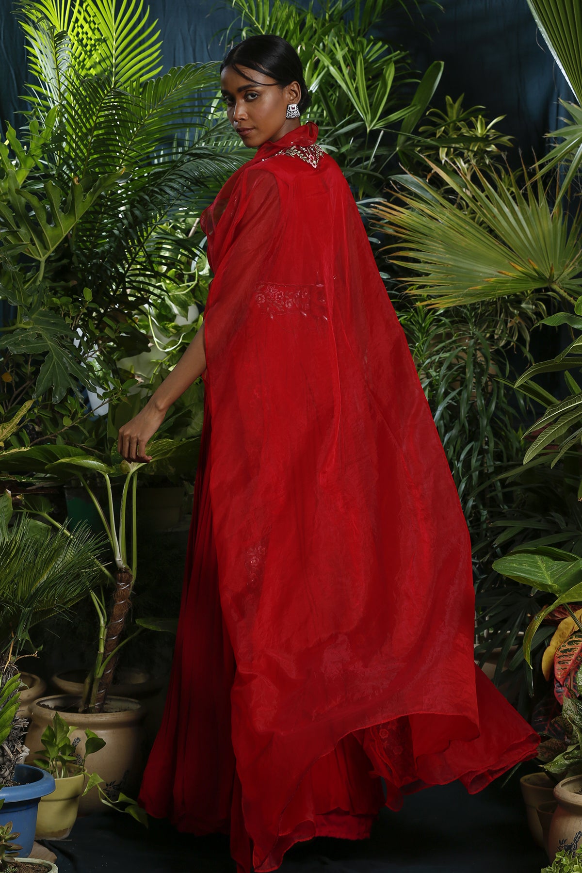 Red Drape Gown With Cape