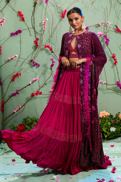 Charming Musto Lehenga Crop Top With Hand Embroidered Jacket