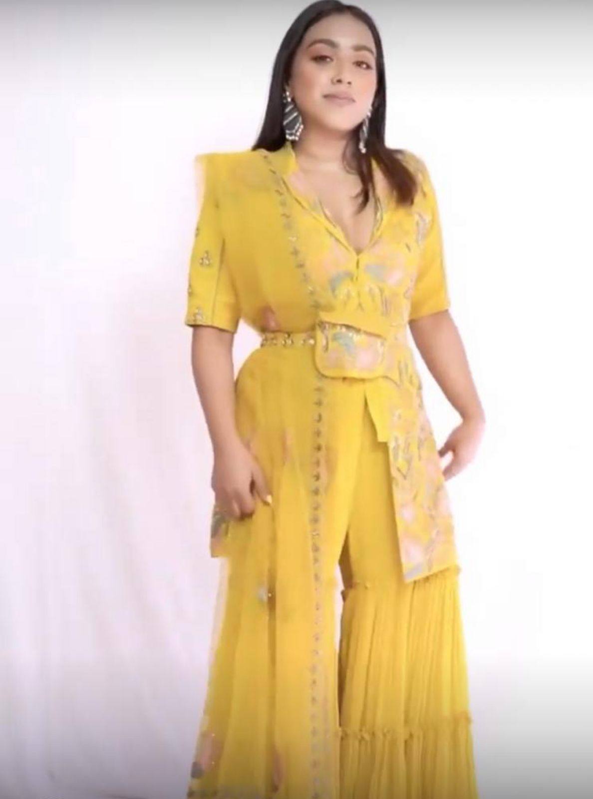 Thank God ItsFashion In Yellow Embroidered Jacket Gharara Set